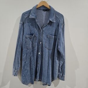 JANE + DELANCEY Denim Button-Up Shirt 2X Blue Long Sleeve Pocket Collared